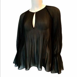 7 for All Mankind Pleated Sheer Black Blouse